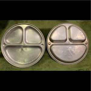 Set of 4...Vintage, divided, aluminum camp plates